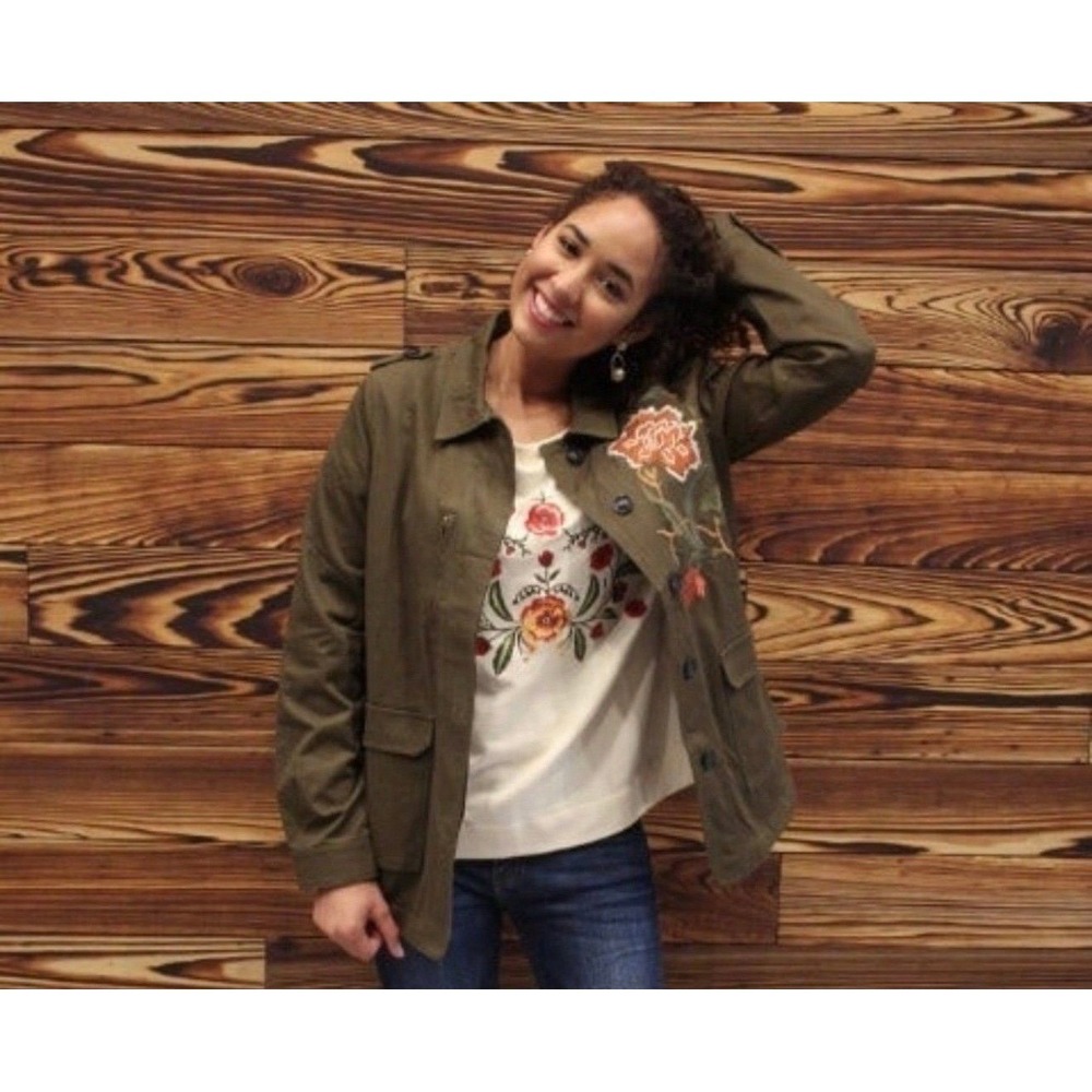 NWT Michael Kors‎ Embroidered Military Utility Jacket Green S